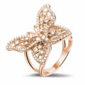 0.75 carat diamond butterfly design ring in red gold