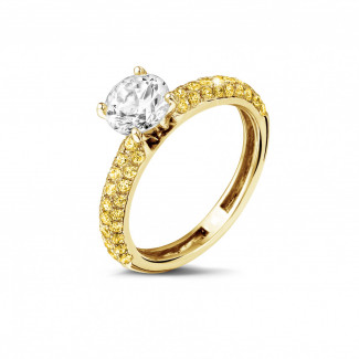 Rings - 1.20 carat solitaire ring (half set) in yellow gold with yellow side diamonds
