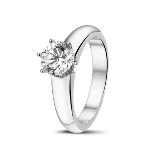 Rings - 1.00 carat solitaire diamond ring in white gold with six prongs