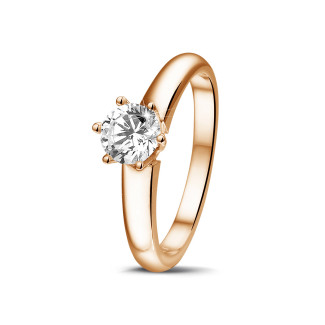 0.70 carat solitaire diamond ring in red gold with six prongs