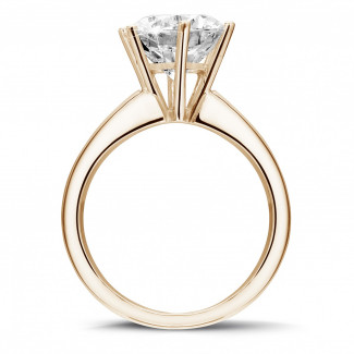 Gold ring - 3.00 carat solitaire diamond ring in red gold with six prongs