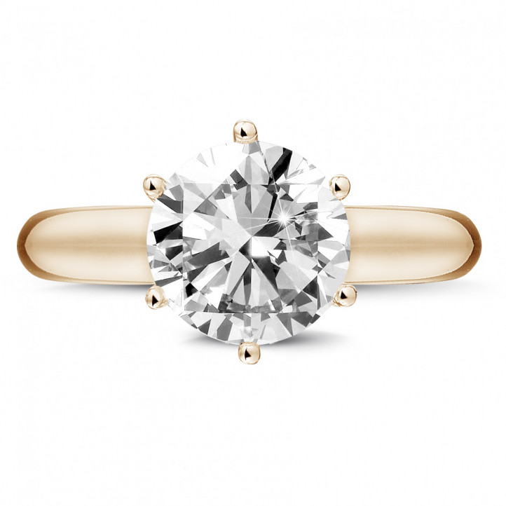 3.00 carat solitaire diamond ring in red gold with six prongs