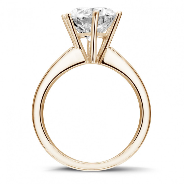 3.00 carat solitaire diamond ring in red gold with six prongs