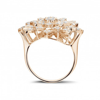 Rings - 1.35 carat diamond flower ring in red gold