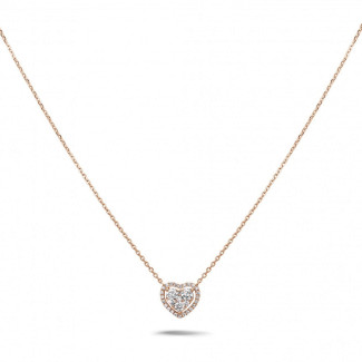 Necklaces - 0.65 carat heart-shaped necklace in red gold with round diamonds