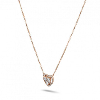 Necklaces - 0.65 carat heart-shaped necklace in red gold with round diamonds