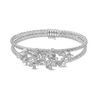 Ladies bracelet - 0.55 carat diamond design floral bangle bracelet in white gold