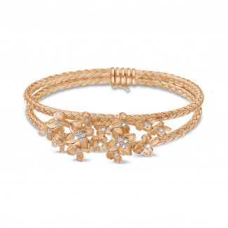 Exclusive BAUNAT stock sale (no 30 day return) - 0.55 carat diamond design floral bangle bracelet in red gold