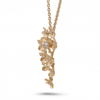Necklaces - 0.35 carat diamond design floral pendant in red gold
