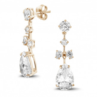 High Jewellery - 7.80 carat earrings in red gold with round and pear-shaped diamonds