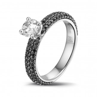 0.50 carat solitaire ring (half set) in white gold with black diamonds