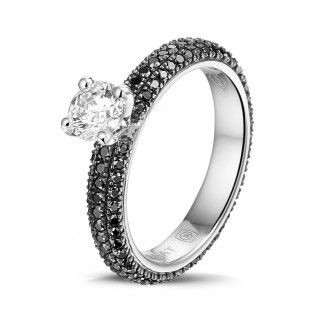 Rings - 0.50 carat solitaire ring (full set) in white gold with black diamonds