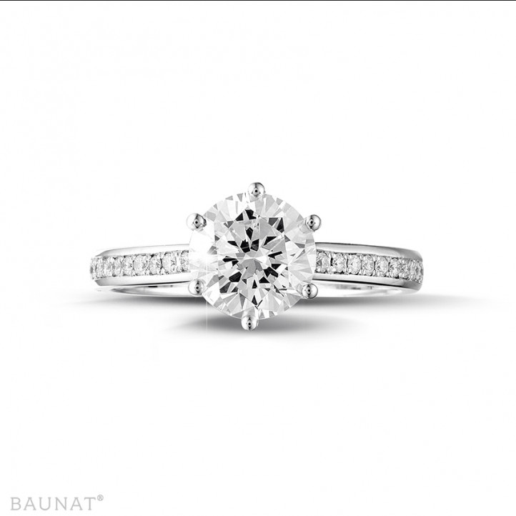 1.50 carat solitaire diamond ring in white gold with side diamonds