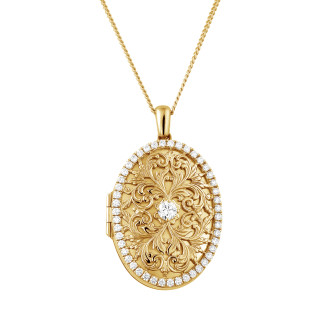 Necklaces - 1.70 carat design medallion with small round diamonds in yellow gold
