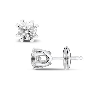 Stud earrings - 1.00 carat diamond design earrings in white gold with eight prongs