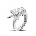 0.55 carat diamond flower & dragonfly design ring in white gold