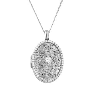 Gold locket - 1.70 carat design medallion with small round diamonds in white gold