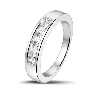 Men's rings - 0.75 carat white golden eternity ring with princess diamonds