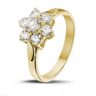 Rings - 1.00 carat diamond flower ring in yellow gold