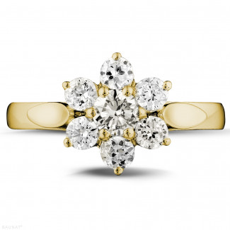 Rings - 1.00 carat diamond flower ring in yellow gold