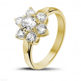 1.15 carat diamond flower ring in yellow gold