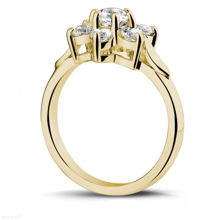 1.15 carat diamond flower ring in yellow gold