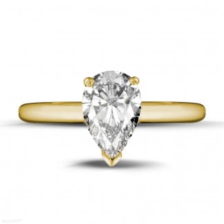 Rings - 1.50 carat solitaire ring in yellow gold with pear shaped diamond
