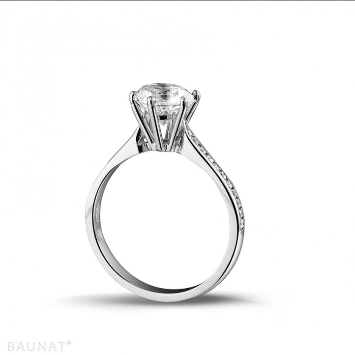 1.50 carat solitaire diamond ring in platinum with side diamonds