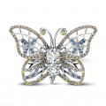 Exclusive BAUNAT stock sale (no 30 day return) - 1.75 carat diamond butterfly design ring in white gold with sapphire