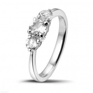 鑽石求婚戒指 - 愛情三部曲0.95克拉三鑽白金戒指