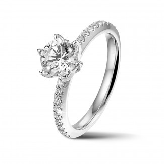圓形鑽石戒指 - BAUNAT Iconic 系列 1.00克拉白金圓鑽戒指 - 戒托半鑲小鑽