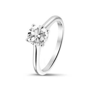鑽石戒指 - 1.00 克拉四爪圓形白金單鑽戒指