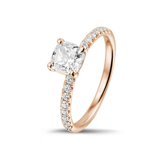 鑽石戒指 - 2.00克拉枕形切工玫瑰金單鑽戒指 - 戒托群鑲小鑽