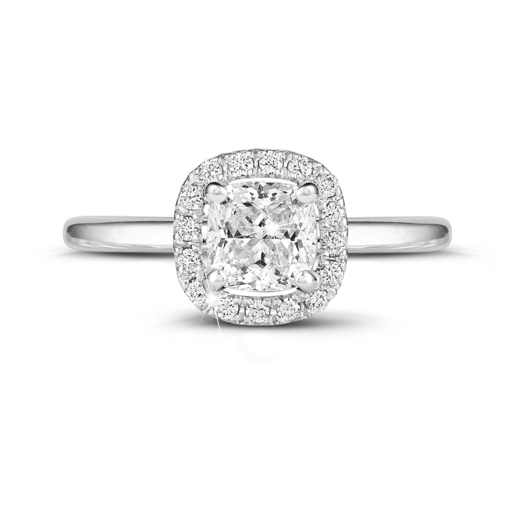 2.00克拉Halo光環枕形切工圍鑲單鑽白金戒指