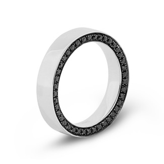 男士求婚戒指 - 0.70克拉密鑲黑鑽白金永恆戒指