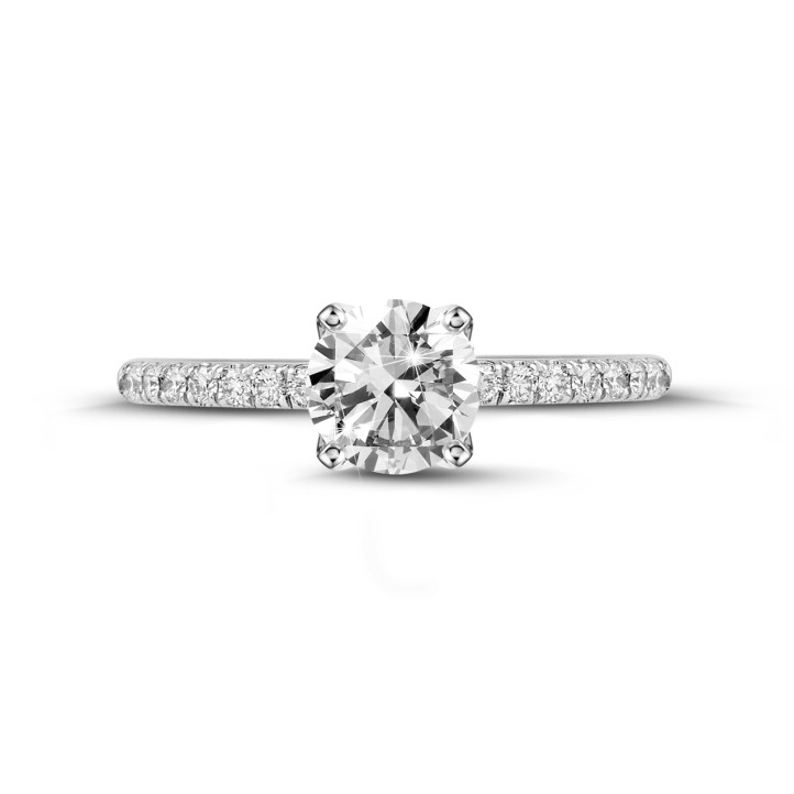 BAUNAT Iconic 系列 1.50克拉白金圓鑽戒指 - 戒托半鑲小鑽