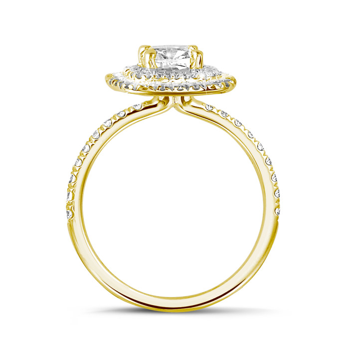 2.00克拉双倍Halo光環枕形切工圍鑲單鑽黃金戒指