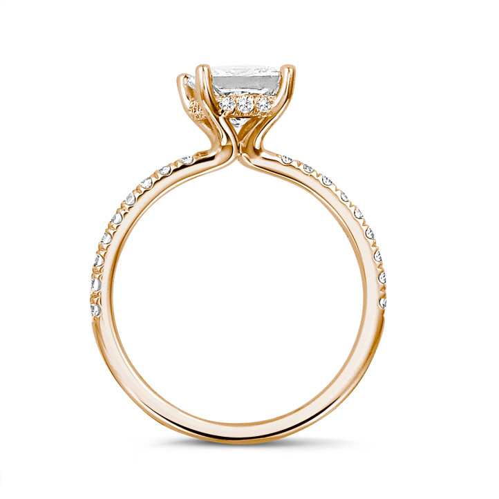 1.00克拉隱藏光公主方切工圍鑲單鑽玫瑰金戒指