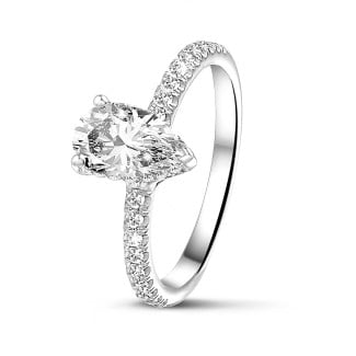 鑽石戒指 - 1.00克拉隱藏光梨形圍鑲單鑽黃金戒指