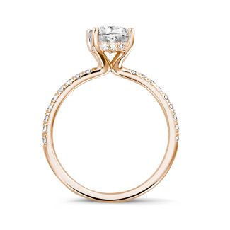 鑽石戒指 - 1.00克拉隱藏光枕形切工圍鑲單鑽玫瑰金戒指