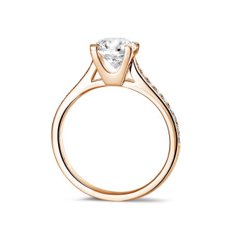 鑽石戒指 - 1.00克拉玫瑰金單鑽戒指 - 戒托群鑲小鑽