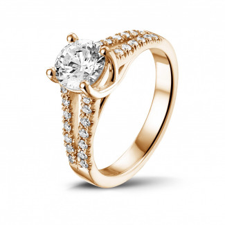 鑽石求婚戒指 - 1.00 克拉玫瑰金單鑽戒指 - 戒托群鑲小鑽