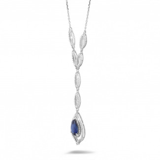 Collana in oro bianco con diamanti e zaffiro a forma di pera