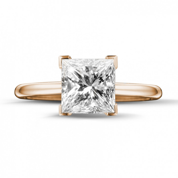 Anello solitario da 2,00 carati in oro rosso con diamante princess