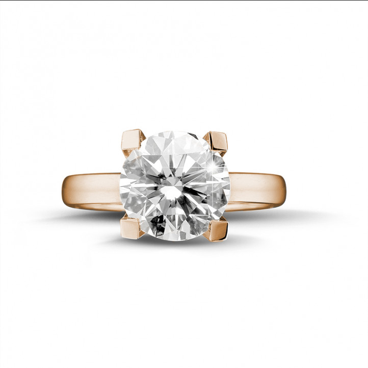 Anello solitario con diamante da 3,00 carati in oro rosso