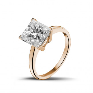 Anello solitario da 3,00 carati in oro rosso con diamante princess