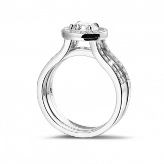Anello Halo - Anello solitario con diamante da 1,00 carati in oro bianco con diamanti laterali