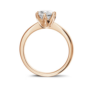 Anelli - Anello solitario da 3,00 carati in oro rosso con diamante rotondo