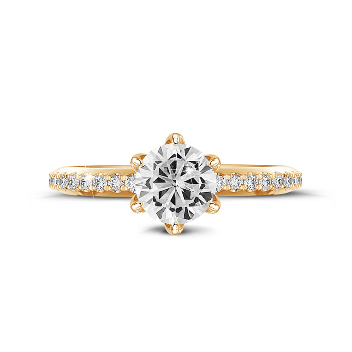 Anello solitario da 2,00 carati in oro giallo con diamanti laterali