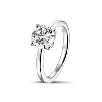 Anello solitario - Anello solitario da 1,50 carati in oro bianco con diamante rotondo